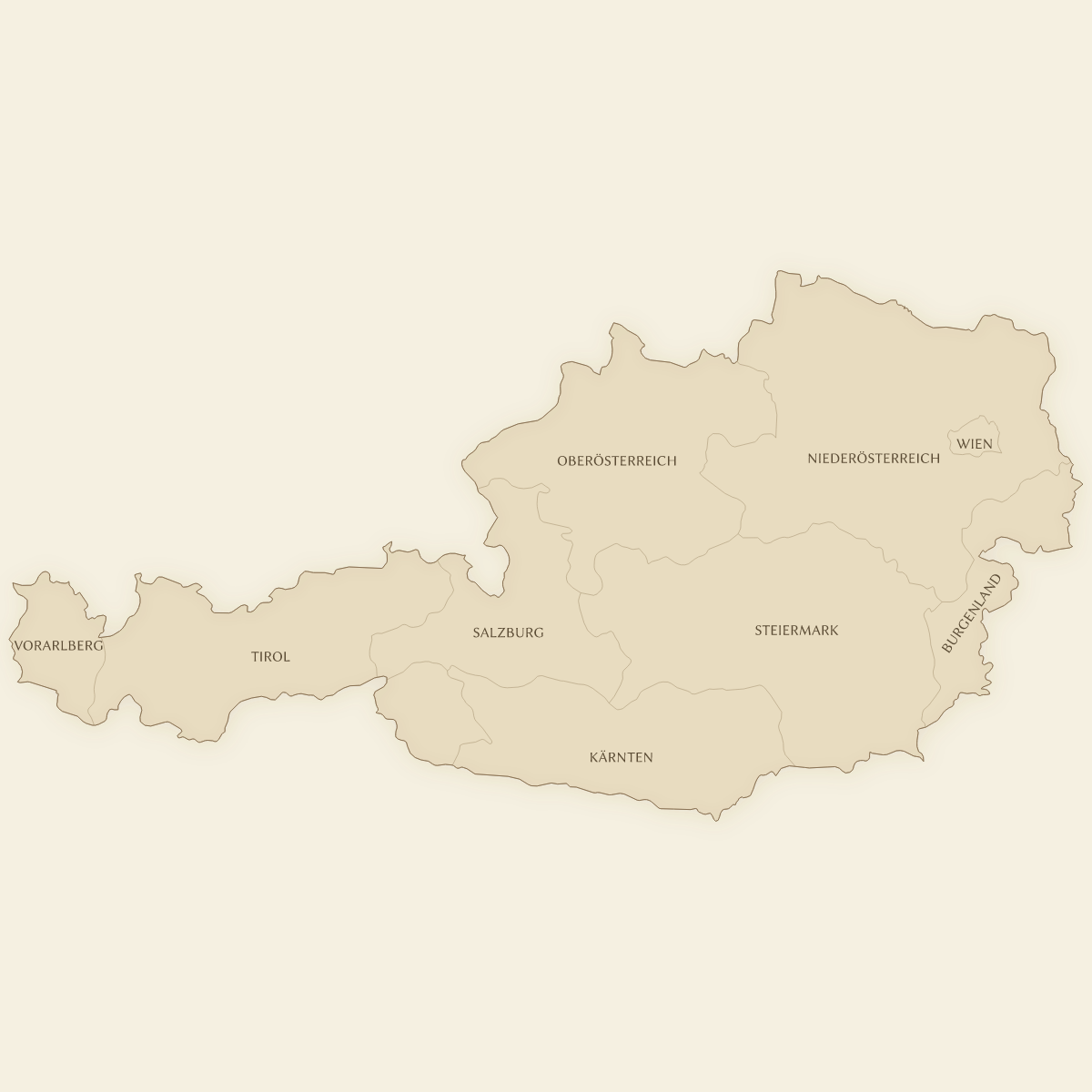 Vintage styled map of Austria with States