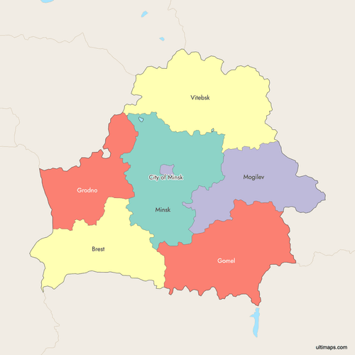 Preview of Colored Map of Belarus Regions with Surrounding Areas