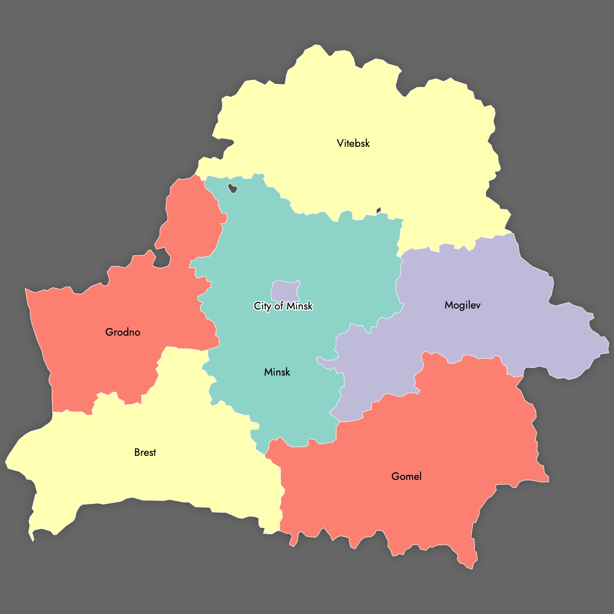 Custom Map of Belarus Regions with Labels (Dark Theme)
