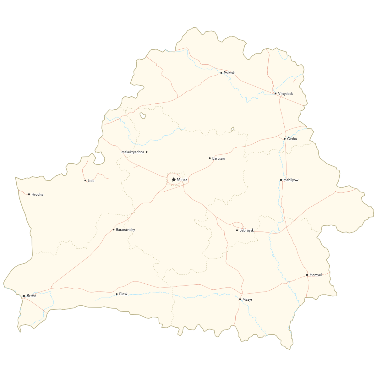 Custom Map of Belarus Regions with Cities
