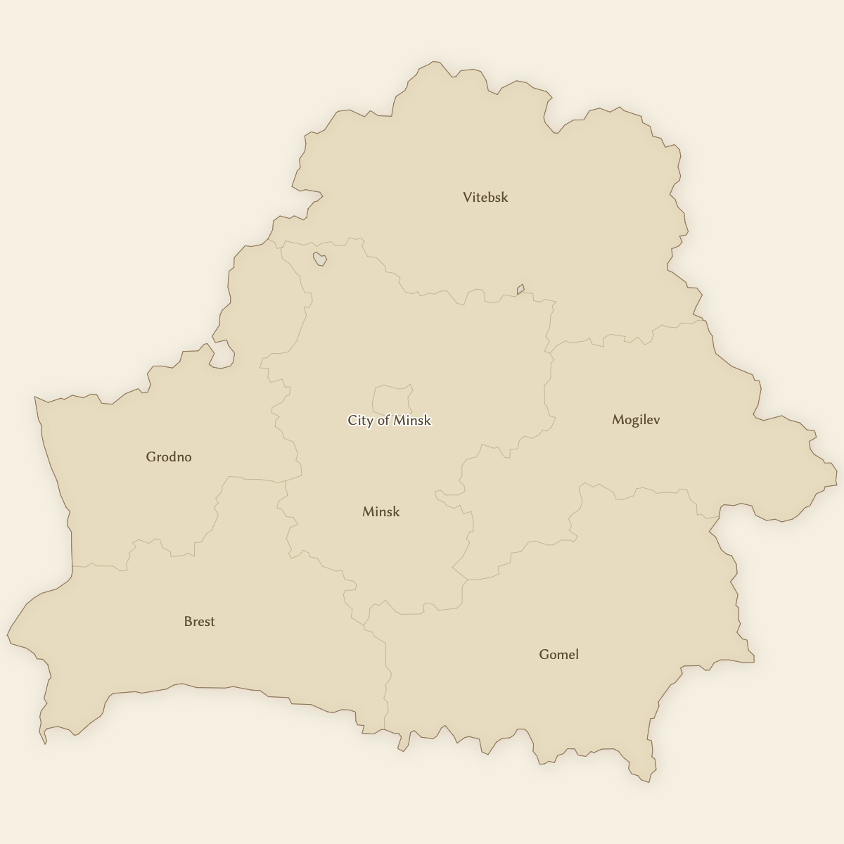 Styled Map of Belarus Regions (Vintage Theme)