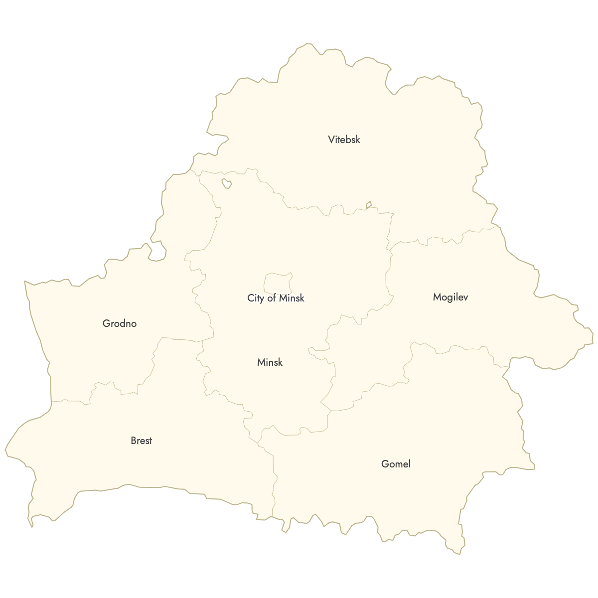 Unstyled Map of Belarus Regions With Labels