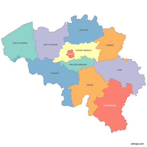 Preview of Labeled Map of Belgium Provinces