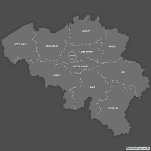 Preview of Labeled Map of Belgium Provinces (Dark)