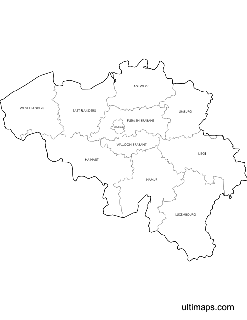 Preview of Labeled Map of Belgium Provinces (Letter)