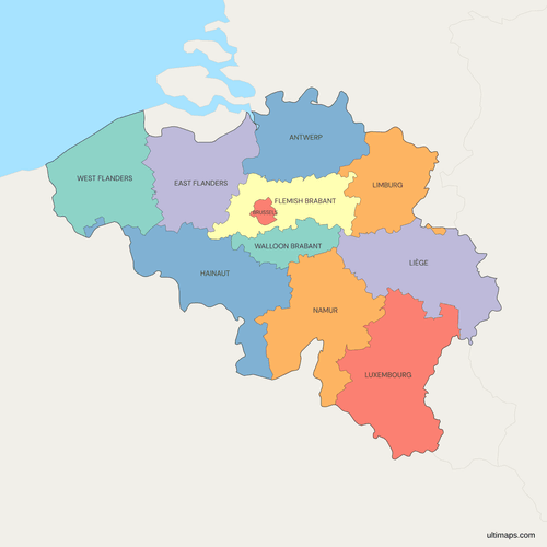 Political Map of Belgium with Provinces