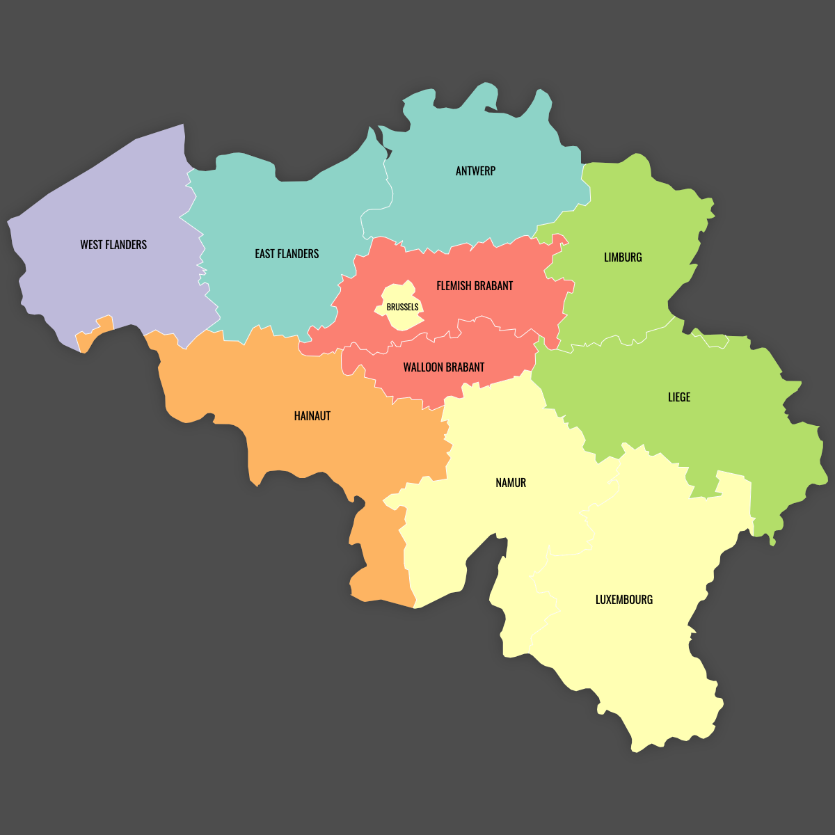 Custom Map of Belgium Provinces With Labels