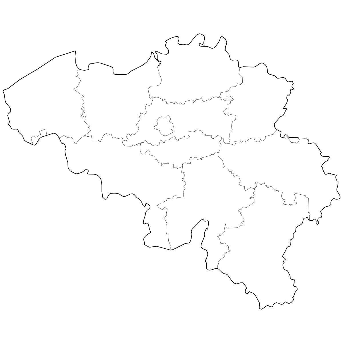 Outlined Map of Belgium Provinces