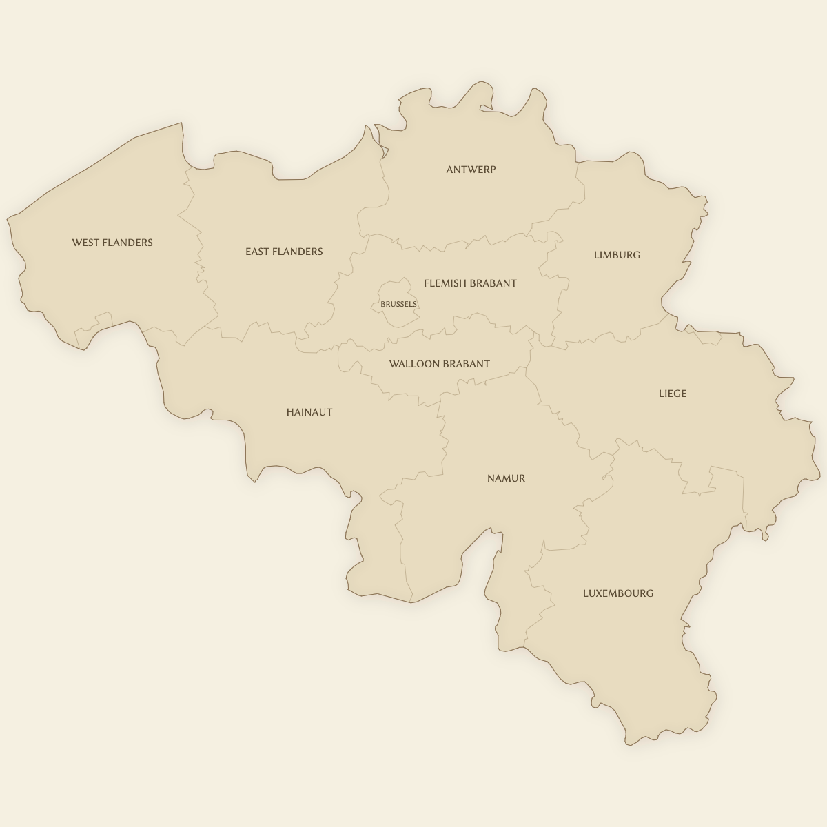 Styled Map of Belgium Provinces (Vintage Theme)