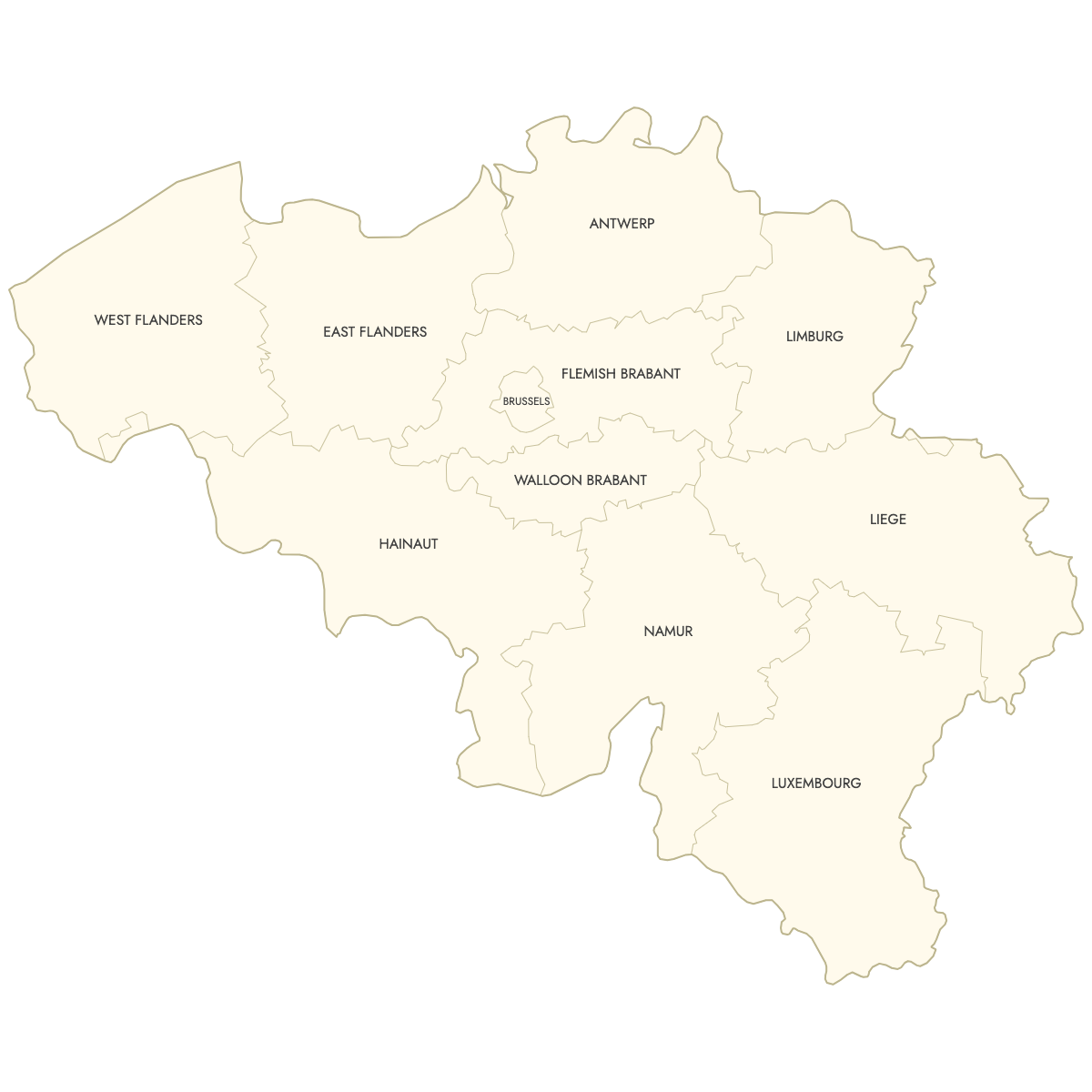 Unstyled Map of Belgium Provinces With Labels
