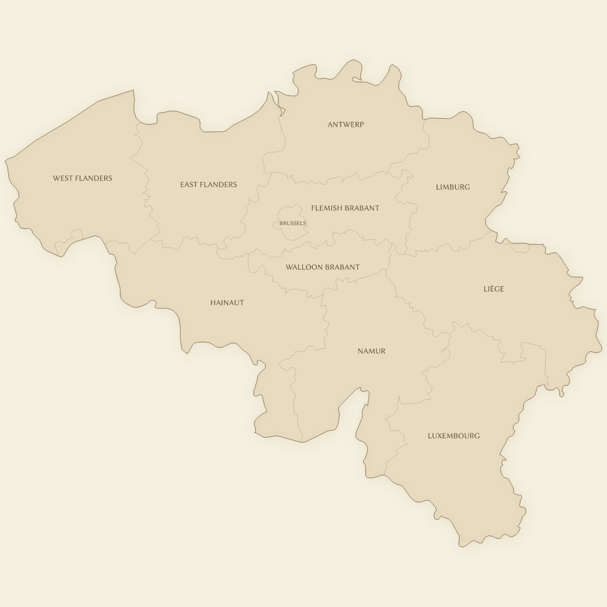 Vintage styled map of Belgium with Provinces