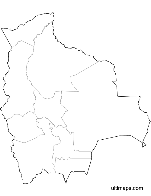 Preview of Blank Bolivia Map with Departments (Letter)