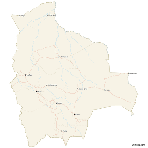 Preview of Map of Bolivia with Cities and Roads