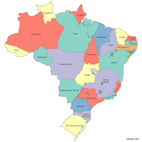 Colored Map of Brazil States