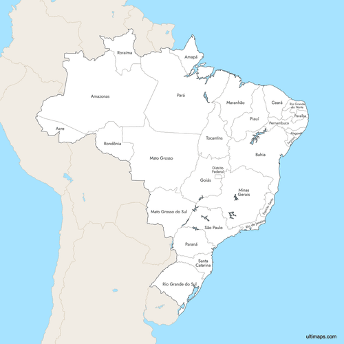 Preview of Labeled Map of Brazil States with Surrounding Areas