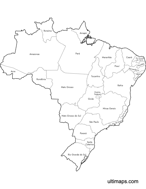 Preview of Labeled Map of Brazil States (Letter)