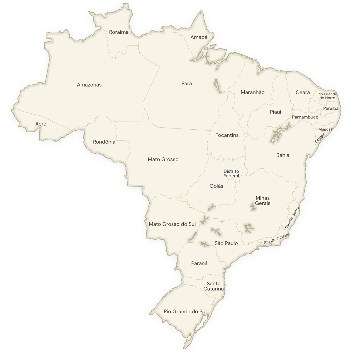 Blank map of Brazil with labeled States