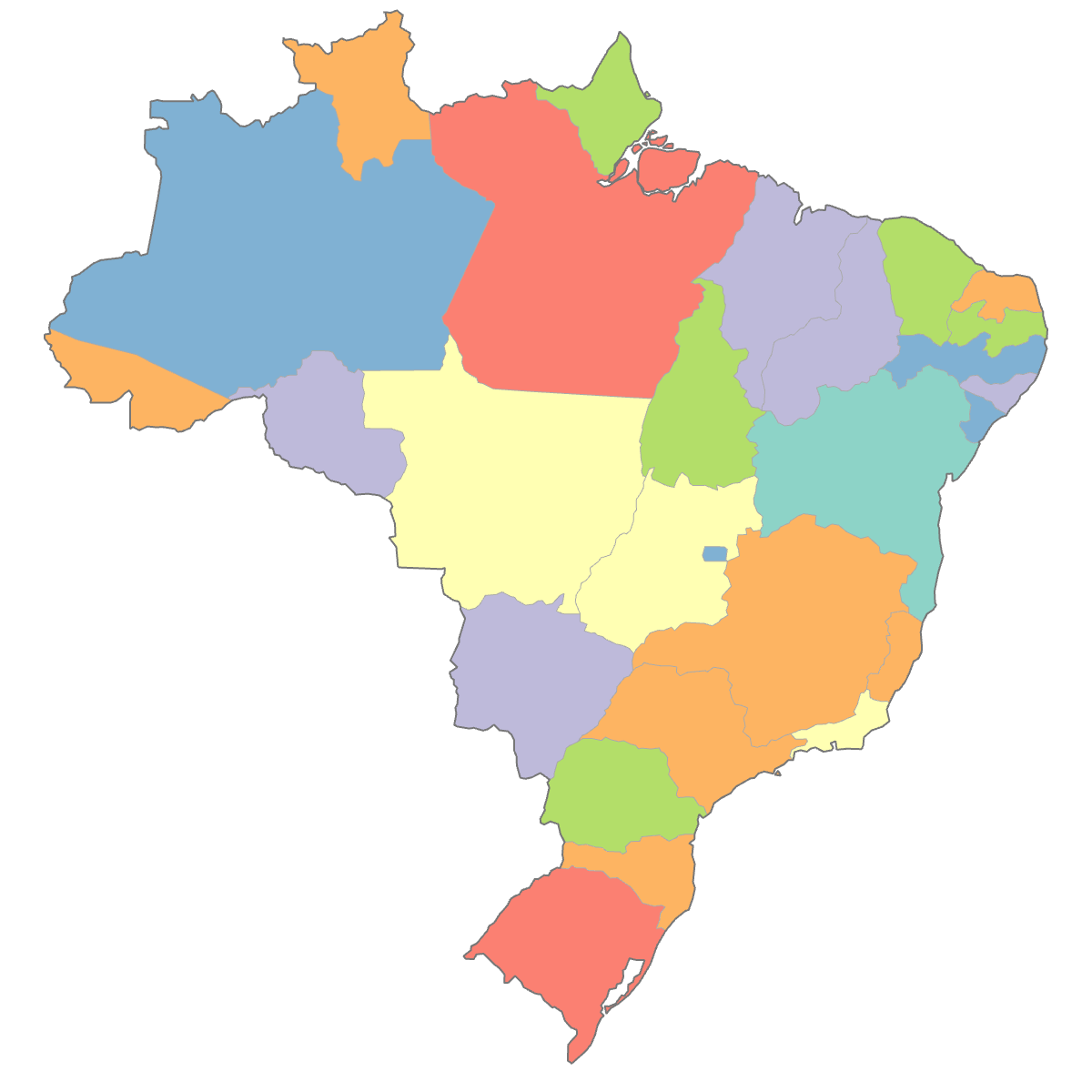 Colored Map of Brazil States