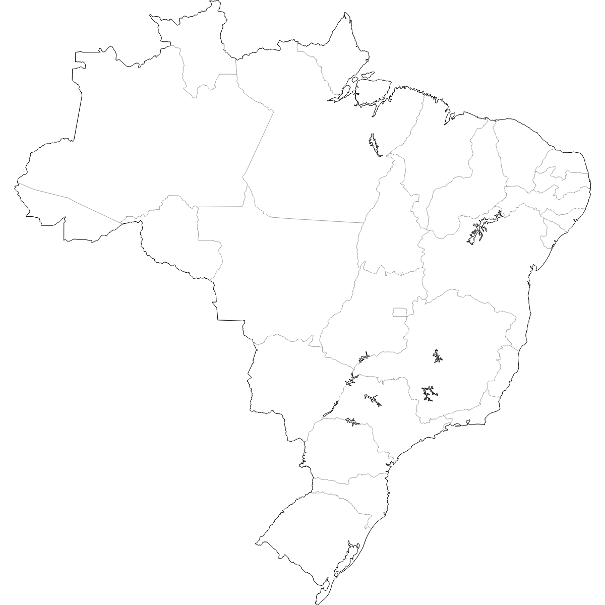Blank outline map of Brazil showing region borders