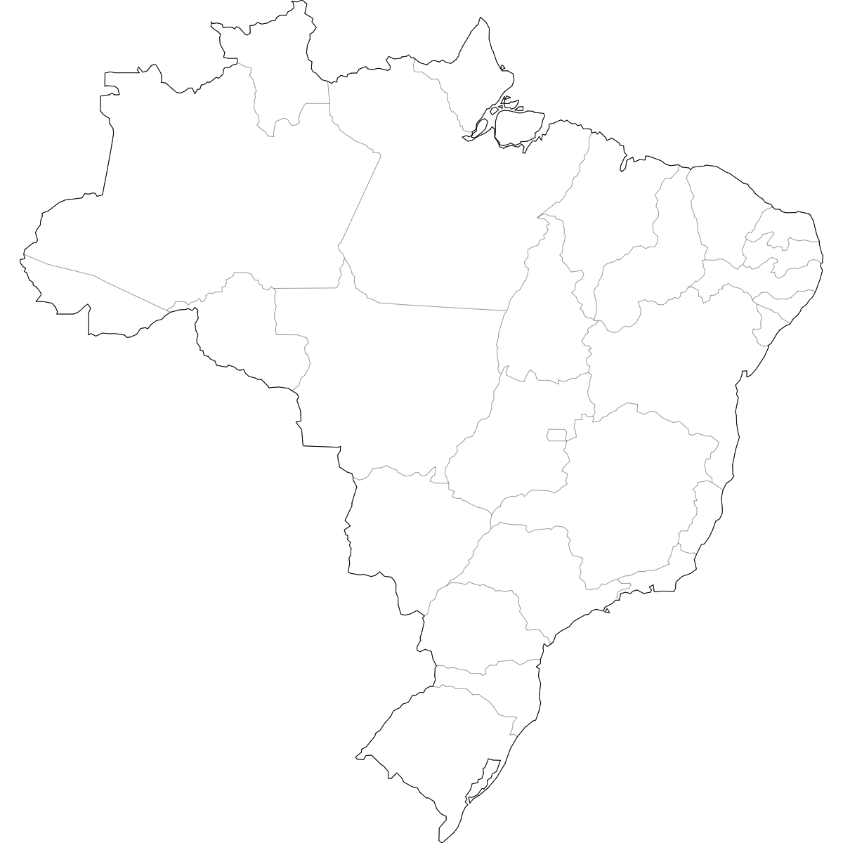 Outlined Map of Brazil States