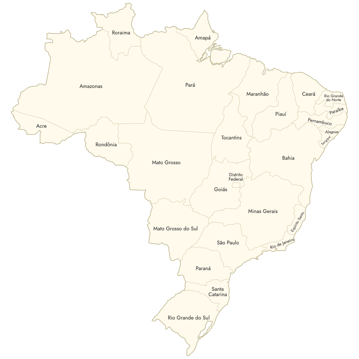 Unstyled Map of Brazil States With Labels