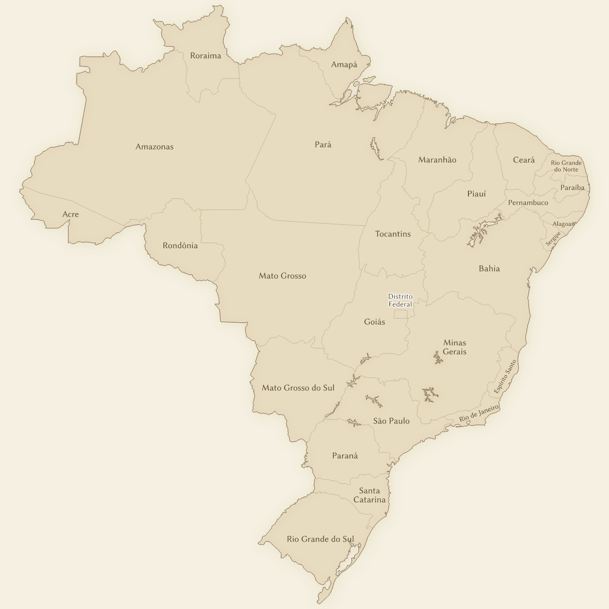 Vintage styled map of Brazil with States