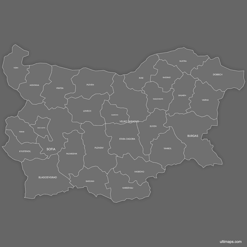 Preview of Labeled Map of Bulgaria — Provinces (Dark)