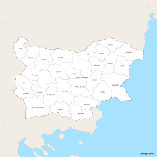 Preview of Labeled Map of Bulgaria — Provinces with Surrounding Areas