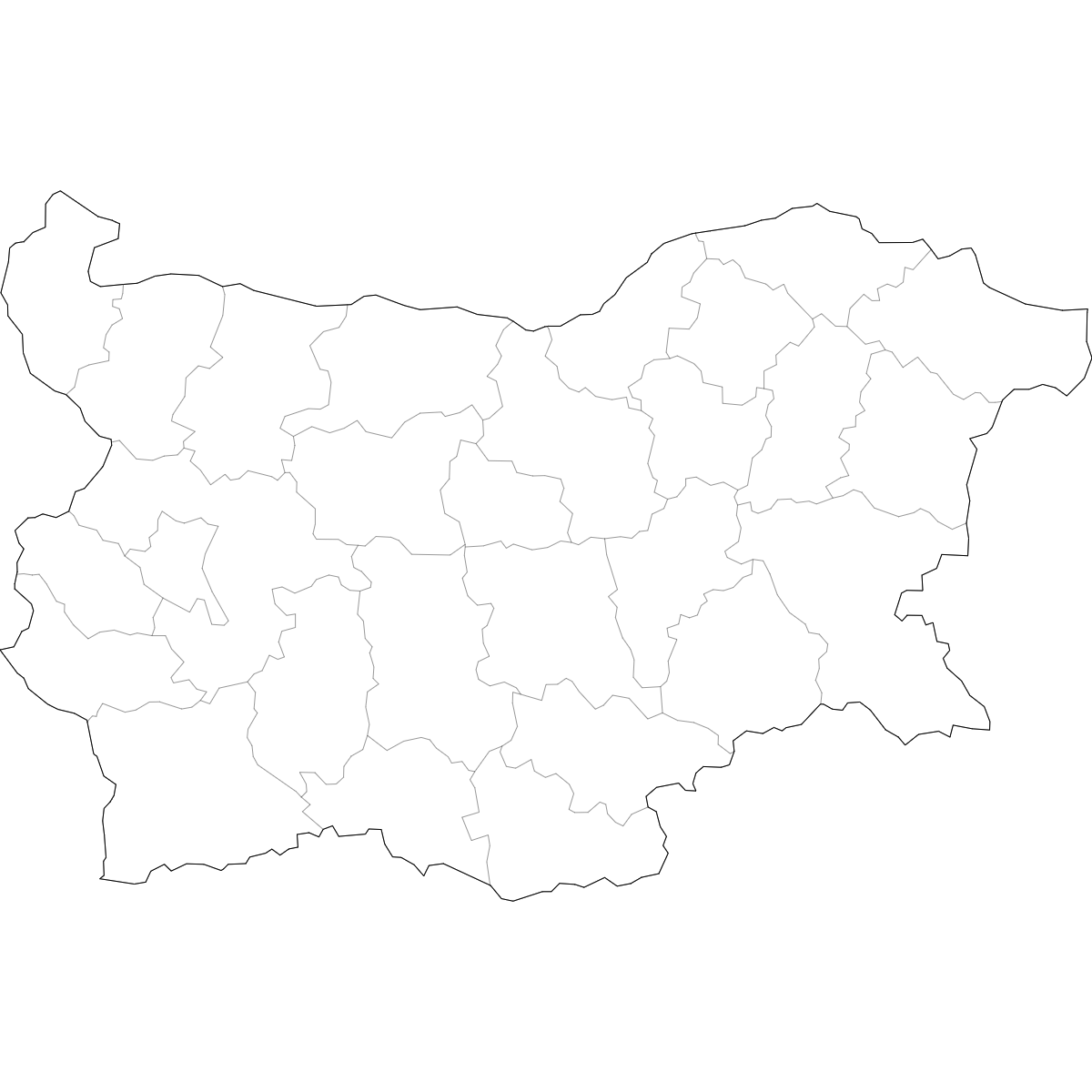 Wireframe Map of Bulgaria — Provinces