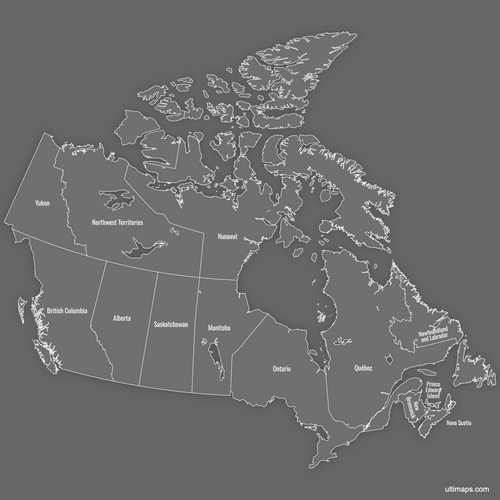 Preview of Labeled Map of Canada Provinces (Dark)