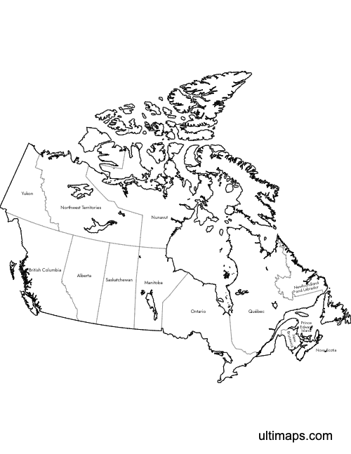 Preview of Labeled Map of Canada Provinces (Letter)