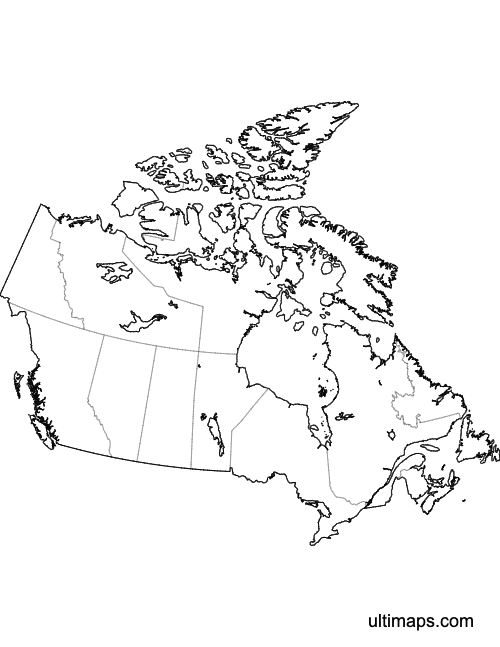 Preview of Outlined Map of Canada Provinces (Letter)