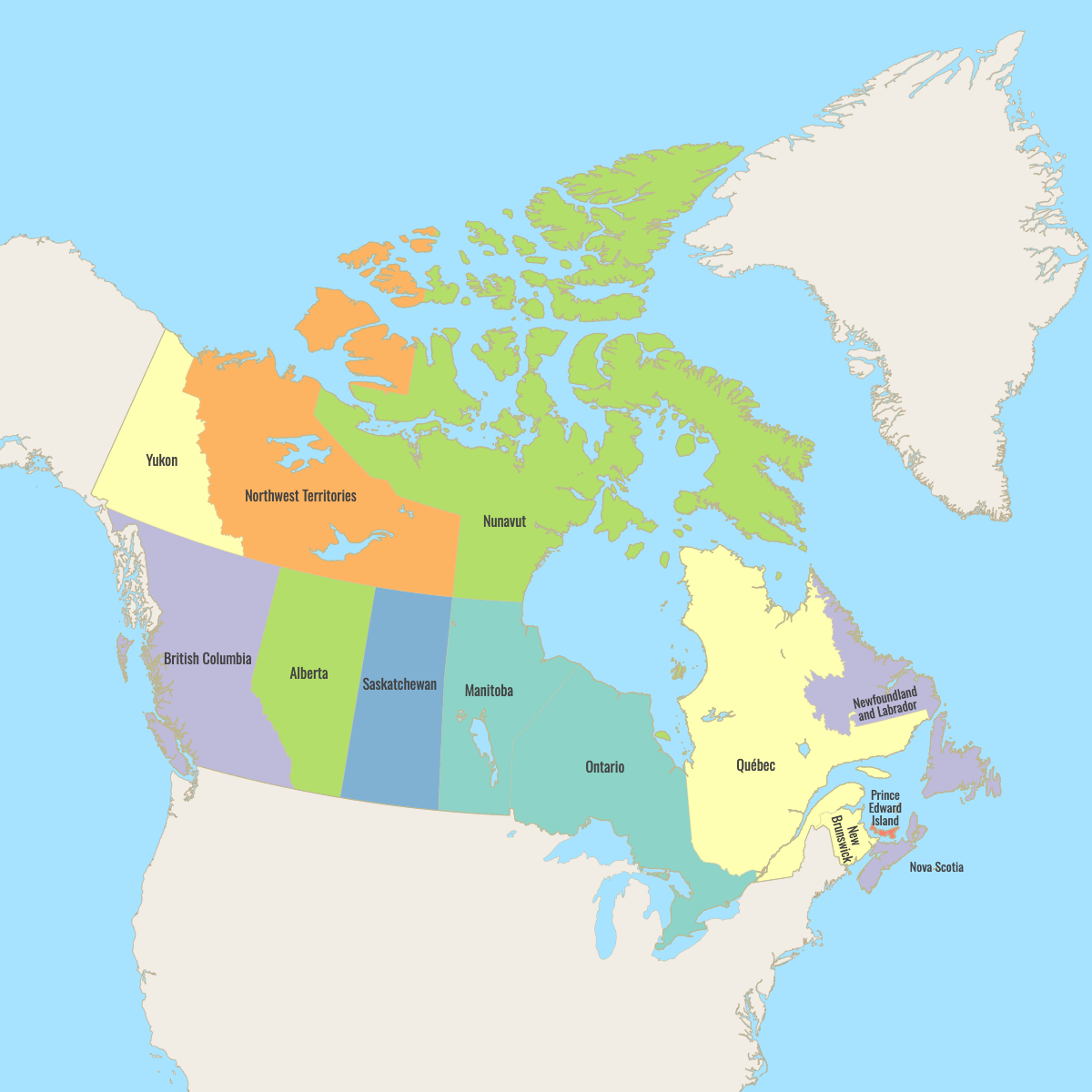 Map of Canada Provinces with surrounding areas