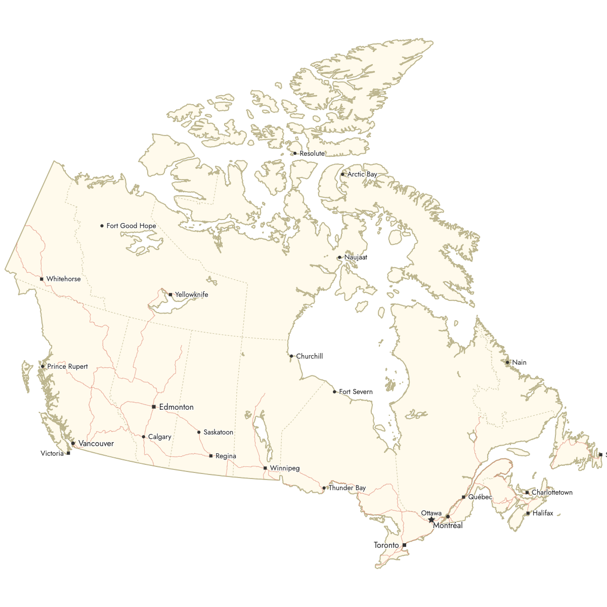 Custom Map of Canada Provinces with Cities