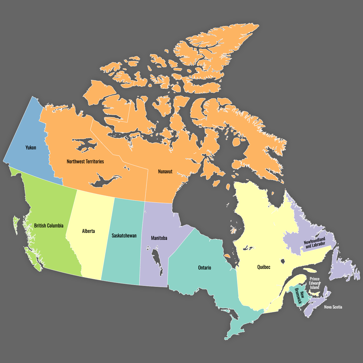 Custom Map of Canada Provinces With Labels