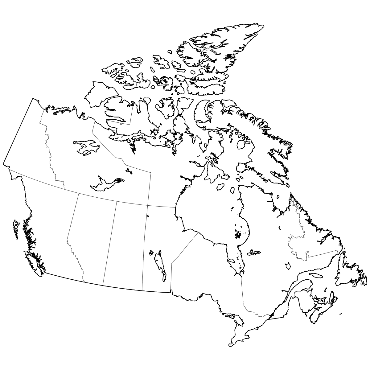 Outlined Map of Canada Provinces