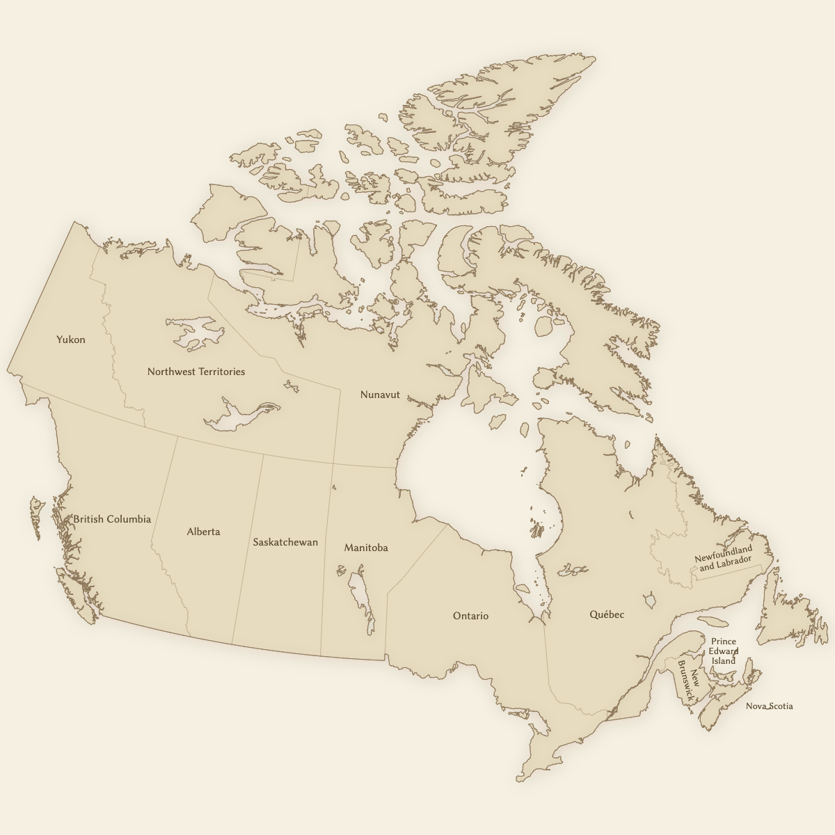 Styled Map of Canada Provinces (Vintage Theme)