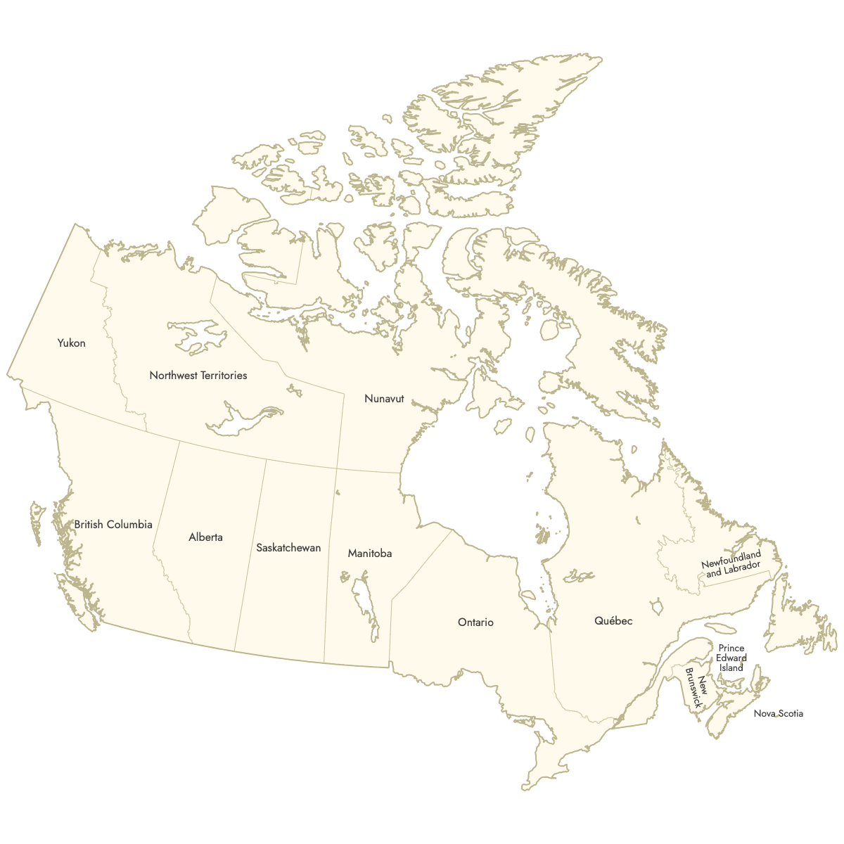 Unstyled Map of Canada Provinces With Labels