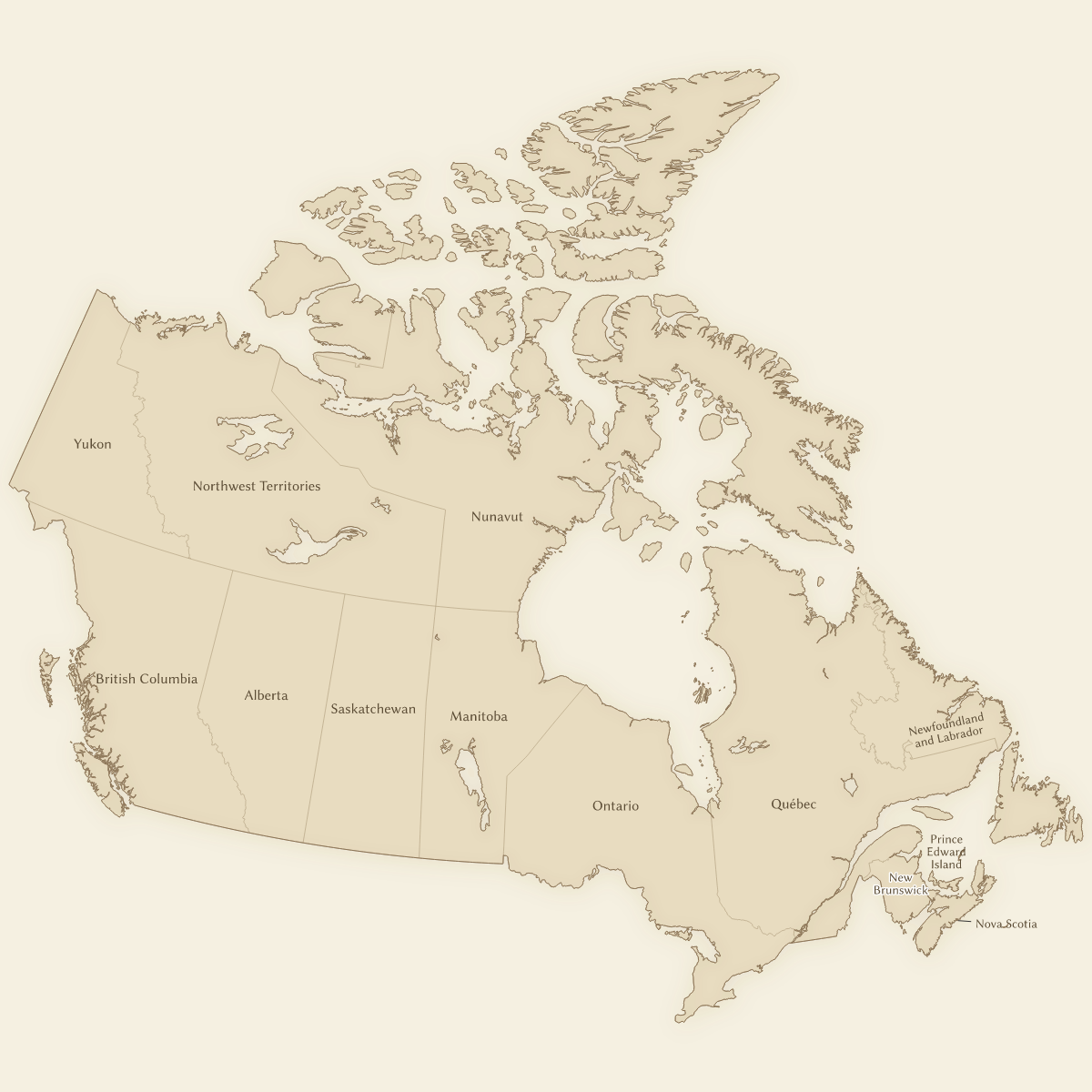 Vintage styled map of Canada with Provinces