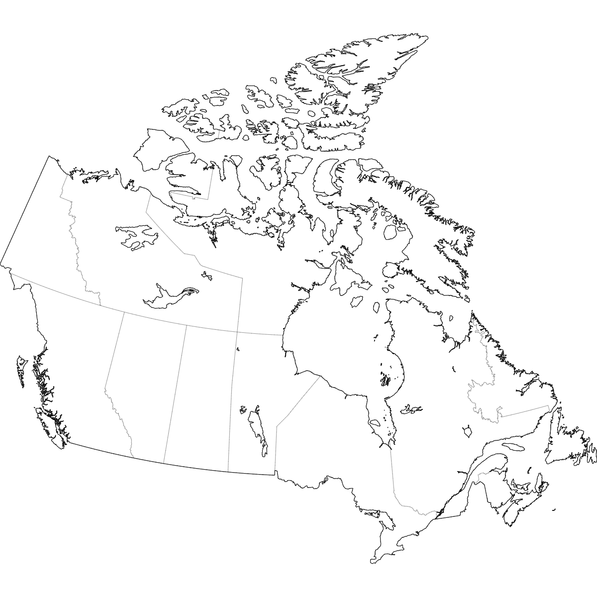 Wireframe Map of Canada Provinces