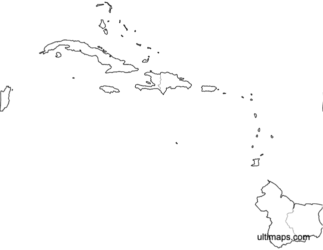 Preview of Blank Map of Caribbean Countries (Letter)