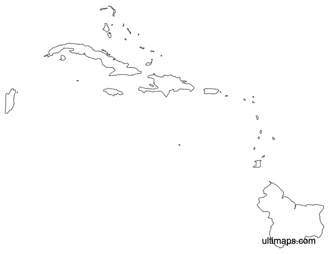 Preview of Outline Map of Caribbean Countries (Letter)
