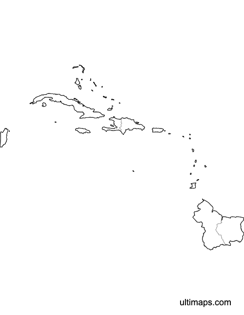 Preview of Outlined Map of Caribbean Countries (Letter)