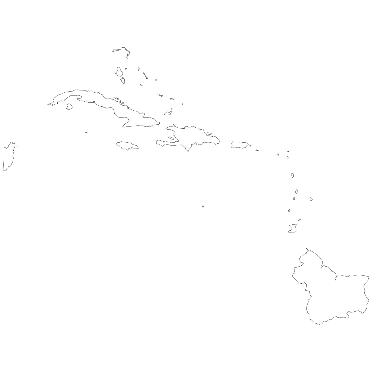 Outline Map of Caribbean Countries