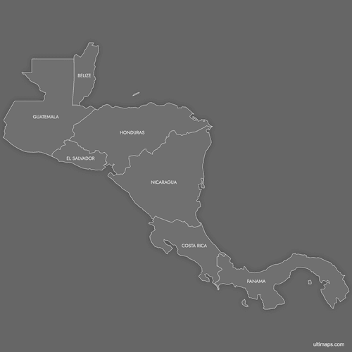 Preview of Labeled Map of Central America (Dark)