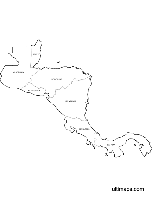 Preview of Labeled Map of Central America (Letter)