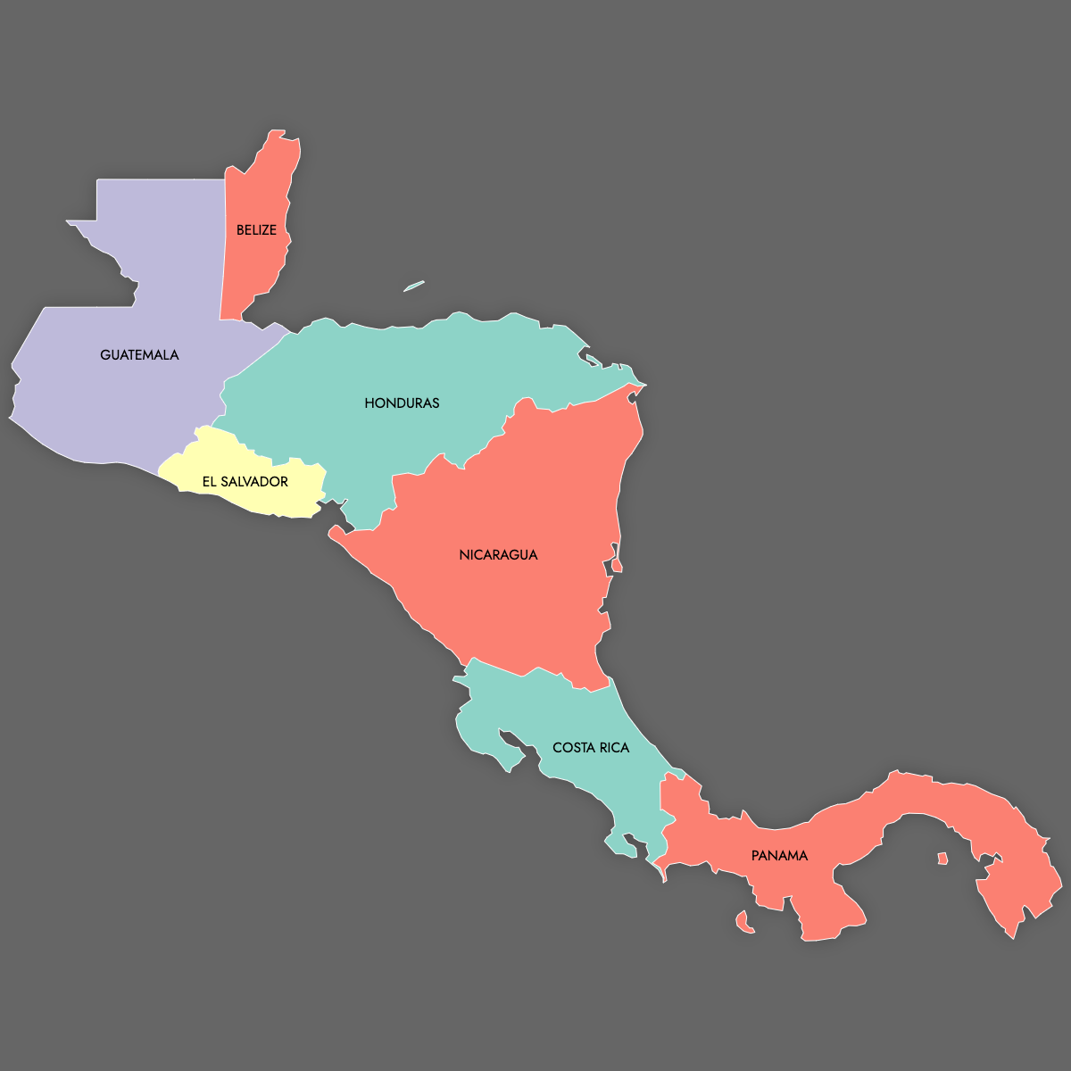 Custom Map of Central America with Labels (Dark Theme)
