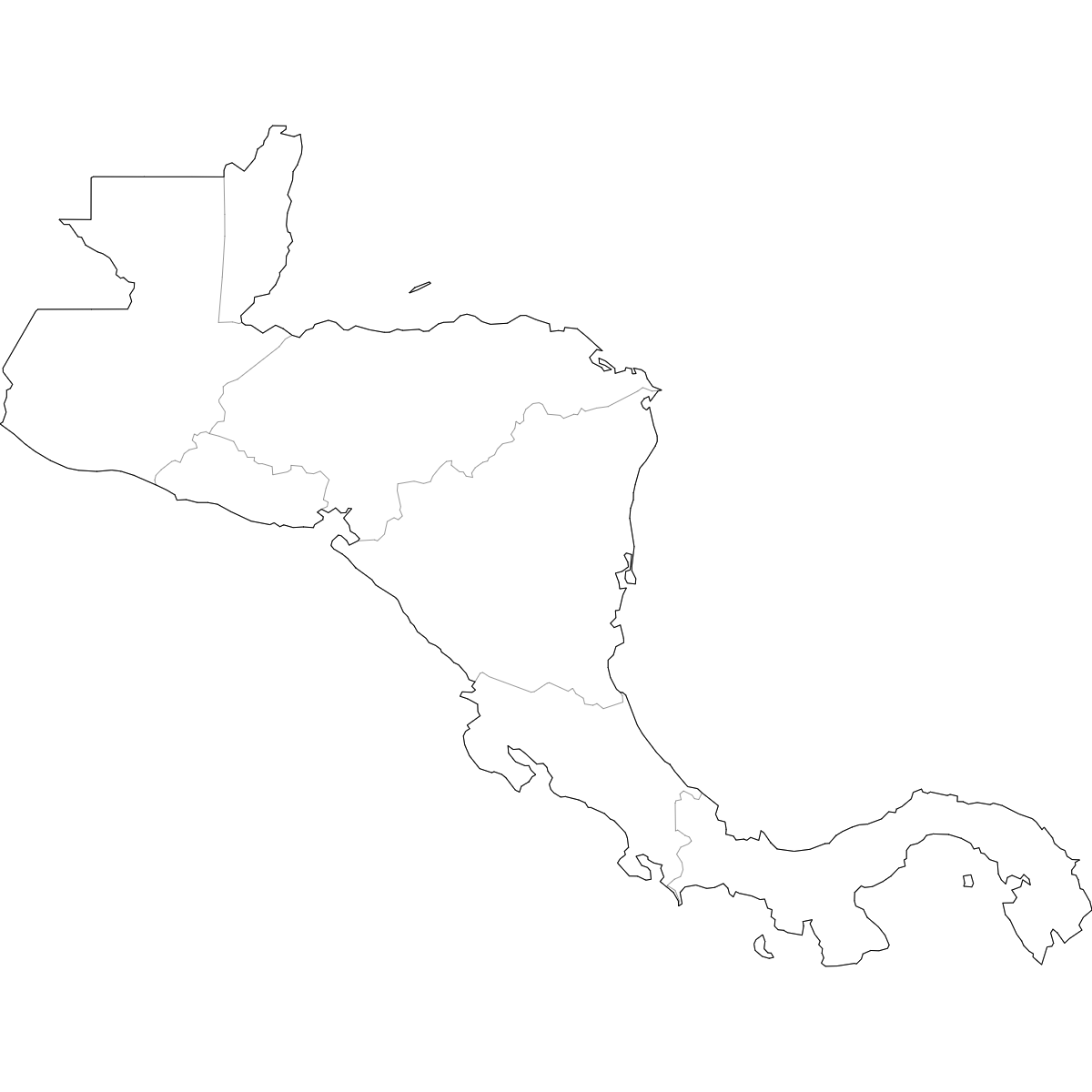 Outlined Map of Central America