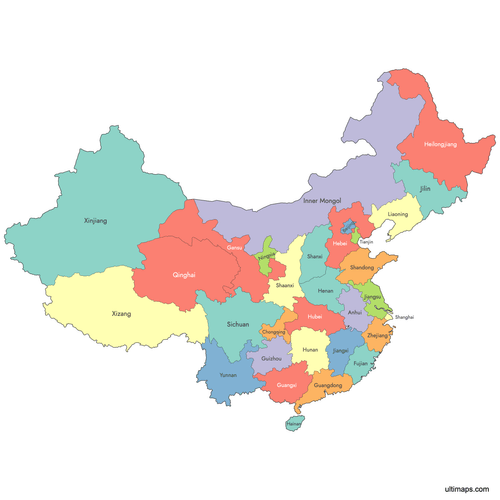 Preview of Labeled Map of China Provinces