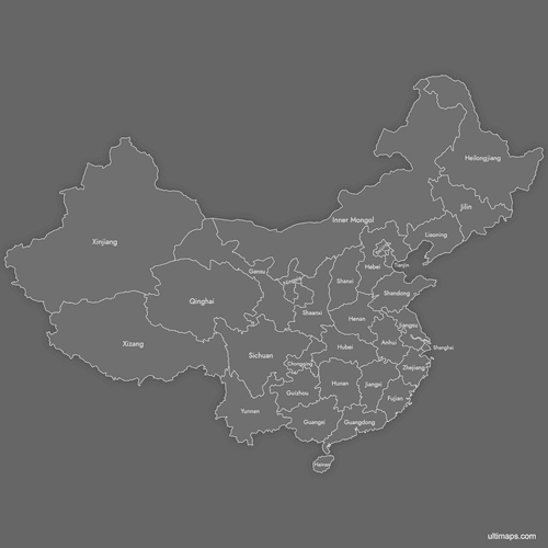 Preview of Labeled Map of China Provinces (Dark)
